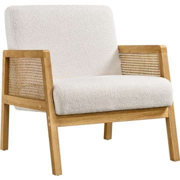 Yaheetech Boucle Fabric Vintage Rattan Vanity Chair
