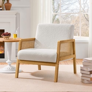 Yaheetech Boucle Fabric Vintage Rattan Vanity Chair