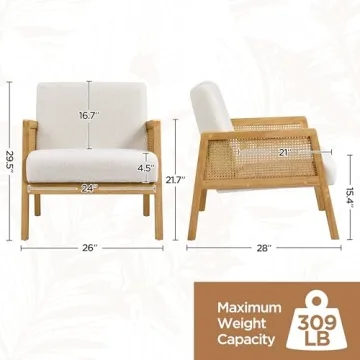 Yaheetech Boucle Fabric Vintage Rattan Vanity Chair