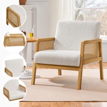 Yaheetech Boucle Fabric Vintage Rattan Vanity Chair
