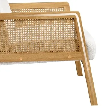 Yaheetech Boucle Fabric Vintage Rattan Vanity Chair