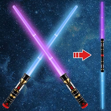 2-in-1 Light Up Swords Dual Saber with Color Changing LED & Sound Effects