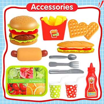 FINGOOO Pretend Play Food Set - Hamburger & Pizza Role Play Toy for Kids