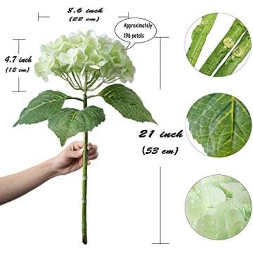 ZooeyRoose 3 pcs Big Light Green Artificial Hydrangea Flowers 21 inches Long Stem Real Touch Hydrang...
