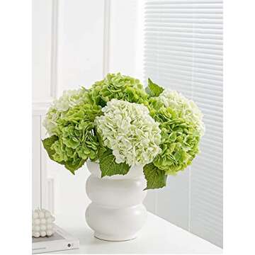 ZooeyRoose 3 pcs Big Light Green Artificial Hydrangea Flowers 21 inches Long Stem Real Touch Hydrangeas for Home Kitchen Fall Flower Decoration Thanksgiving Christmas Table Centerpiece