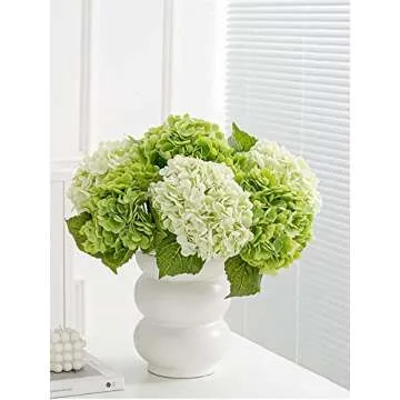 ZooeyRoose 3 pcs Big Light Green Artificial Hydrangea Flowers 21 inches Long Stem Real Touch Hydrangeas for Home Kitchen Fall Flower Decoration Thanksgiving Christmas Table Centerpiece