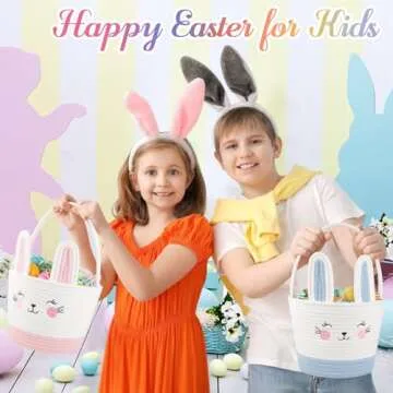 OIASKET Personalized Easter Basket for Toddler - Cute Bunny Gifts Basket with Handle