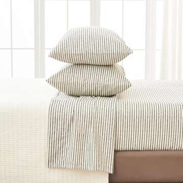 4-Piece Queen Size Stripe Microfiber Sheet Set | Ultra-Soft, Brushed Bedding Sheets & Pillowcases | ...