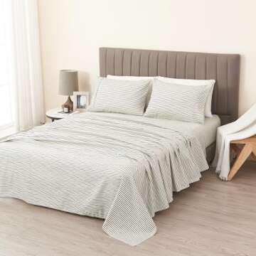 4-Piece Queen Size Stripe Microfiber Sheet Set | Ultra-Soft, Brushed Bedding Sheets & Pillowcases | Wrinkle Free, Comfortable, All-Season Bed Sheets (Queen, Dark Grey)