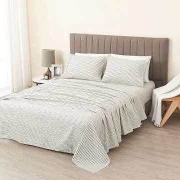 4-Piece Queen Size Stripe Microfiber Sheet Set | Ultra-Soft, Brushed Bedding Sheets & Pillowcases | Wrinkle Free, Comfortable, All-Season Bed Sheets (Queen, Dark Grey)