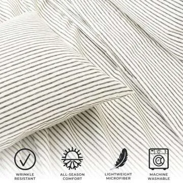 4-Piece Queen Size Stripe Microfiber Sheet Set | Ultra-Soft, Brushed Bedding Sheets & Pillowcases | Wrinkle Free, Comfortable, All-Season Bed Sheets (Queen, Dark Grey)