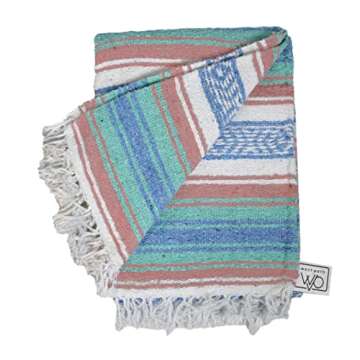 Open Road Goods Multi Color Mexican Falsa Blanket - Handwoven in Mexico - Great for The Beach, Picni...