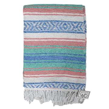 Open Road Goods Multi Color Mexican Falsa Blanket - Handwoven in Mexico - Great for The Beach, Picnics, Yoga, or a Throw! (Beach CT)