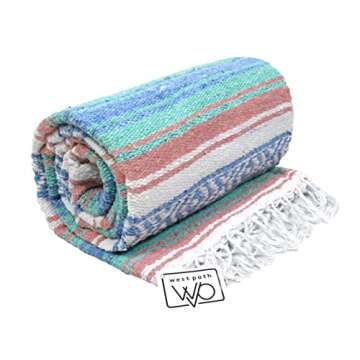 Open Road Goods Multi Color Mexican Falsa Blanket - Handwoven in Mexico - Great for The Beach, Picnics, Yoga, or a Throw! (Beach CT)