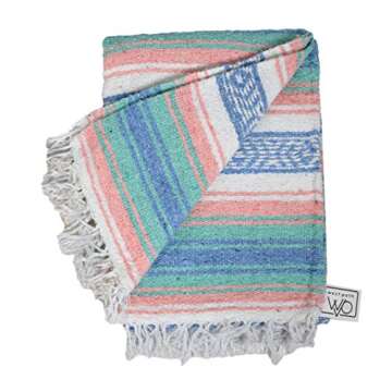 Open Road Goods Multi Color Mexican Falsa Blanket - Handwoven in Mexico - Great for The Beach, Picnics, Yoga, or a Throw! (Beach CT)