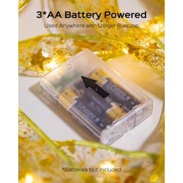 JACKYLED Christmas Tree Ribbon Lights, 2-Pack 100 LED 33FT Battery Powered Fairy Lights with Xmas Pattern Gold Ribbon for Christmas Tree Decorations, Gift Wrapping (Warm White)