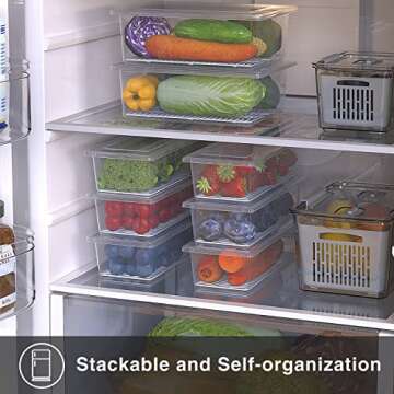 SILIVO Produce Saver Containers for Refrigerator (6 Pack) - 1.5L Fruit Storage Containers for Fridge, Vegetable Storage Containers with Drain Tray Keep Fresh for Veggie, Fruit, Lettuce and Salad