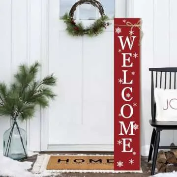 Christmas Porch Sign Welcome Sign - Festive Red Snowflake Decor for Indoors & Outdoors