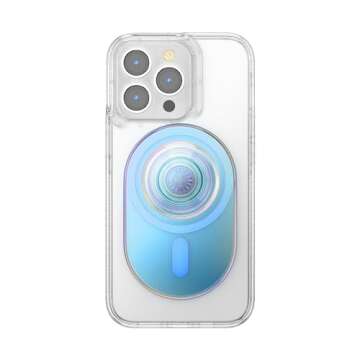PopSockets Phone Grip Compatible with MagSafe®, Phone Holder, Wireless Charging Compatible, Pill-Shaped Grip - Clear Iridescent