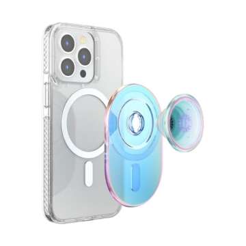PopSockets Phone Grip Compatible with MagSafe®, Phone Holder, Wireless Charging Compatible, Pill-Shaped Grip - Clear Iridescent