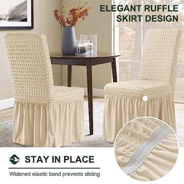 CHUN YI Dining Chair Covers Set of 2, Universal Stretch Dining Room Chair Covers with Skirt, Removab...