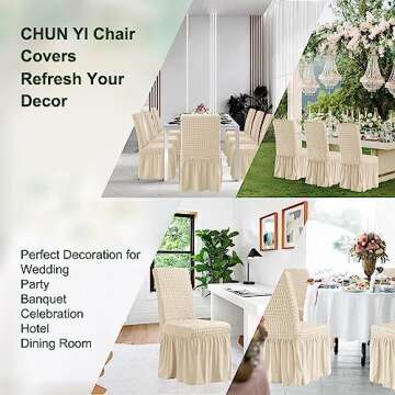 CHUN YI Dining Chair Covers Set of 2, Universal Stretch Dining Room Chair Covers with Skirt, Removable Parsons Chair Slipcover for Kitchen Wedding Party Banquet (Light Khaki)