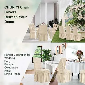 CHUN YI Dining Chair Covers Set of 2, Universal Stretch Dining Room Chair Covers with Skirt, Removable Parsons Chair Slipcover for Kitchen Wedding Party Banquet (Light Khaki)