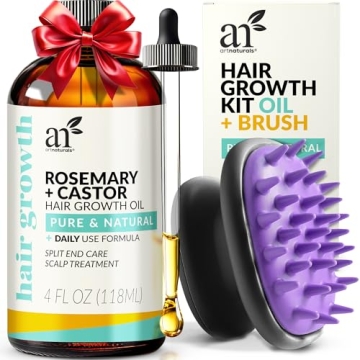 ArtNaturals Organic Rosemary Castor Hair Oil + Scalp Massager Set for Growth & Care