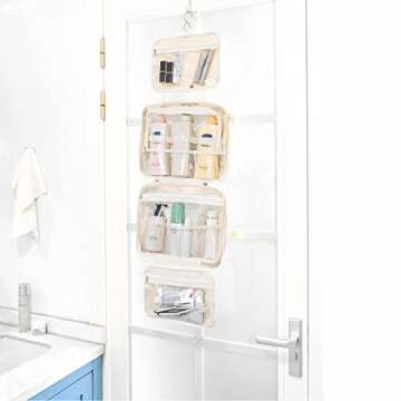 Mkono Hanging Travel Toiletry Bag with Macrame Tassel Makeup Bag for Women and Girl, Boho Cosmetic Case Large Capacity Bathroom Travel Organizer for Accessories, Perfect for Traveling Daily Use Gift