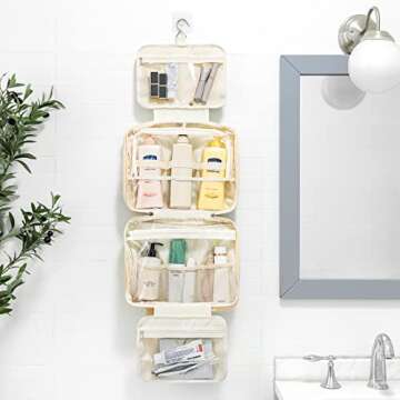 Mkono Hanging Travel Toiletry Bag with Macrame Tassel Makeup Bag for Women and Girl, Boho Cosmetic Case Large Capacity Bathroom Travel Organizer for Accessories, Perfect for Traveling Daily Use Gift