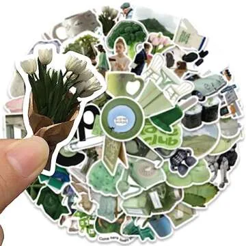 Cute Aesthetic Stickers for Water Bottles, Funny Stickers for Girls Teens, 62PCS Jaurney Green Water...