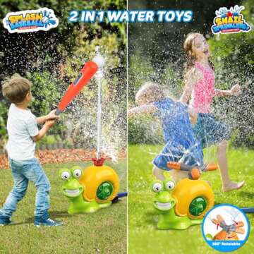 VATOS Water Sprinkler Baseball Toy for Kids Outdoor Play, 2 in 1 Snail Summer Water Game with 2 Spri...