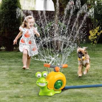 VATOS Water Sprinkler Baseball Toy for Kids Outdoor Play, 2 in 1 Snail Summer Water Game with 2 Sprinkler Heads, 360° Roating Spray Water Baseball for Boys Girls Summer Backyard Lawn Pool Party Fun