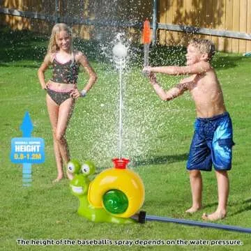 VATOS Water Sprinkler Baseball Toy for Kids Outdoor Play, 2 in 1 Snail Summer Water Game with 2 Sprinkler Heads, 360° Roating Spray Water Baseball for Boys Girls Summer Backyard Lawn Pool Party Fun