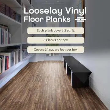 Looselay Vinyl Plank Flooring, 8 Planks - 9" x 48", Aged Driftwood - No Adhesive Needed, Embossed DI...