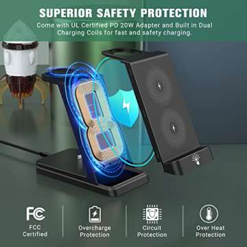 Charging Station for Apple Devices, 3 in 1 Wireless Charger Stand with 20W USB C Adapter Compatible with iPhone 14 13 12 11 Pro Max 8 XS XR, Fast Charging Stand Dock for Apple Watch Series & AirPods