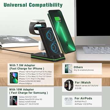 Charging Station for Apple Devices, 3 in 1 Wireless Charger Stand with 20W USB C Adapter Compatible with iPhone 14 13 12 11 Pro Max 8 XS XR, Fast Charging Stand Dock for Apple Watch Series & AirPods