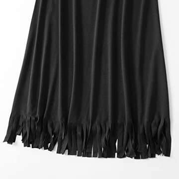 Focamia Mommy and Me Good Vibes Tassel Hem Matching Mini Tank Dresses with Rainbow Printed (Women Black, Large)