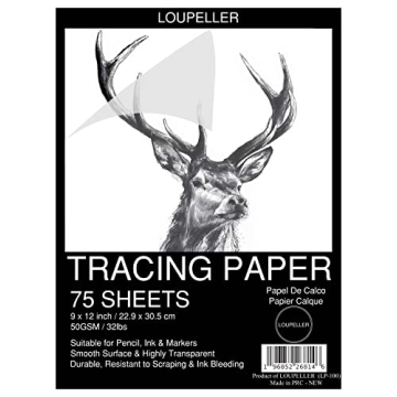 LOUPELLER 9” X 12” TRACING Paper PAD – 75 Sheets of 32LB / 50G – Wrinkle Free Highly Transpa...