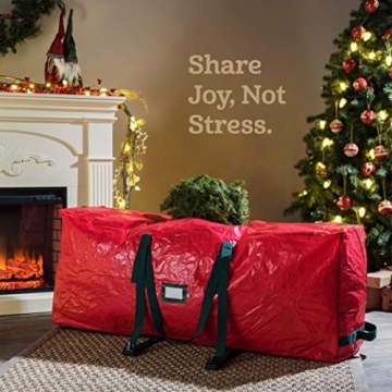 Zober Christmas Tree Storage Bag 9 Ft - Rolling Christmas Tree Storage Box - Plastic, Durable Handles and Wheels - Large Christmas Tree Bag - Red