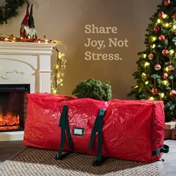 Zober Christmas Tree Storage Bag 9 Ft - Rolling Christmas Tree Storage Box - Plastic, Durable Handles and Wheels - Large Christmas Tree Bag - Red
