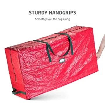 Zober Christmas Tree Storage Bag 9 Ft - Rolling Christmas Tree Storage Box - Plastic, Durable Handles and Wheels - Large Christmas Tree Bag - Red