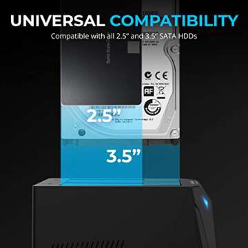 SABRENT USB 3.0 to SATA I/II/III Dual Bay External Hard Drive Docking Station for 2.5 or 3.5in HDD, SSD with Hard Drive Duplicator/Cloner Function [20+TB Support] (EC-HD2B)