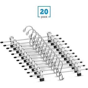 Zober Metal Skirt Hangers - Pack of 20 Pants Hangers with Clips - Multi Stackable Space Saving Hange...