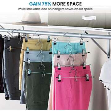 Zober Metal Skirt Hangers - Pack of 20 Pants Hangers with Clips - Multi Stackable Space Saving Hangers - Adjustable Clip for Skirts, Jeans, and Pants W/Non-Slip Grip
