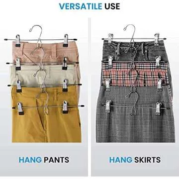 Zober Metal Skirt Hangers - Pack of 20 Pants Hangers with Clips - Multi Stackable Space Saving Hangers - Adjustable Clip for Skirts, Jeans, and Pants W/Non-Slip Grip