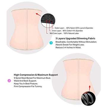 YIANNA Waist Trainer for Women Underbust Latex Sport Girdle Corsets Cincher Hourglass Body Shaper, (Beige, XS)