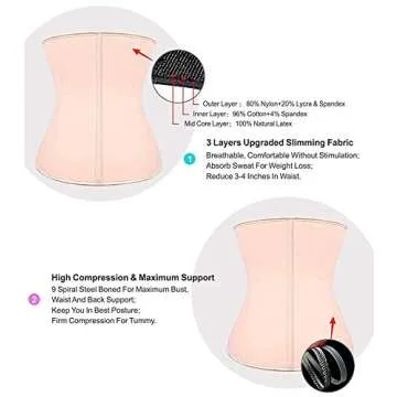 YIANNA Waist Trainer for Women Underbust Latex Sport Girdle Corsets Cincher Hourglass Body Shaper, (Beige, XS)