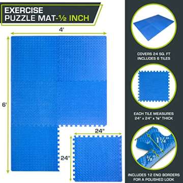 ProsourceFit Puzzle Exercise Mat ½ in, EVA Interlocking Foam Floor Tiles for Home Gym, Mat for Home...