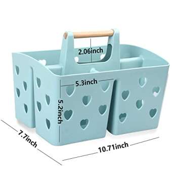 Anyoifax Portable Shower Caddy Plastic Shower Basket Organizer Divided Bathroom Caddy Storage Cleanning Caddy Tote with Handle for College, Dorm Room, Kitchen, Blue